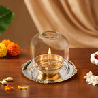 Pure Brass Akhand Jyoti Diya With Borosilicate Glass Cover Nestasia