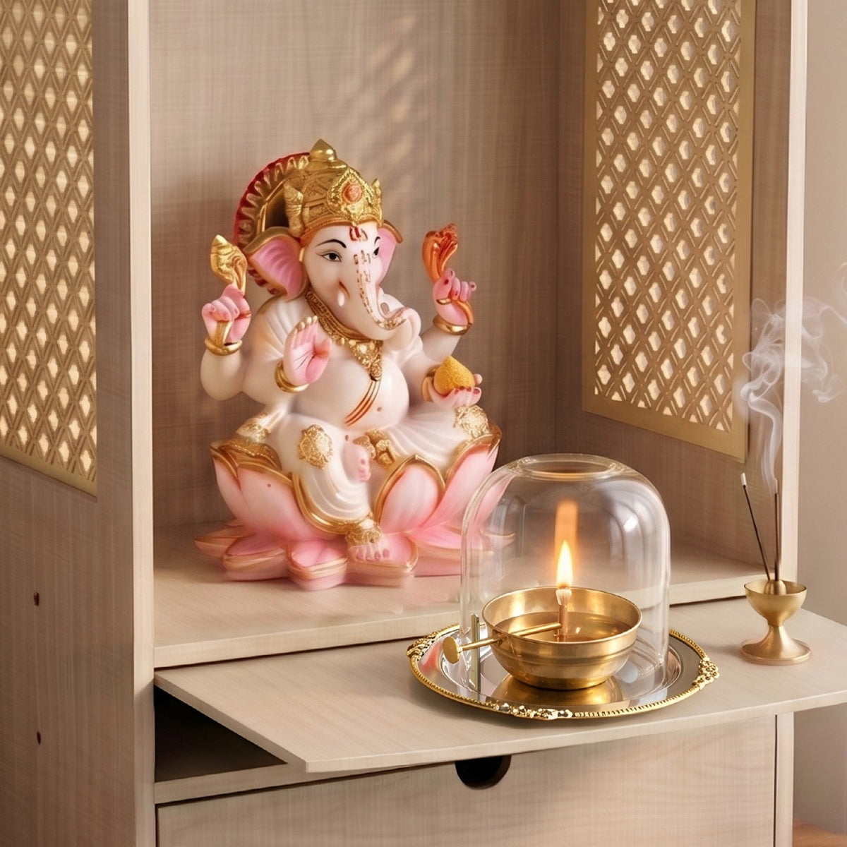 Pure Brass Akhand Jyoti Diya With Borosilicate Glass Cover Nestasia