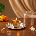 Pure Brass Akhand Jyoti Diya With Borosilicate Glass Cover Nestasia