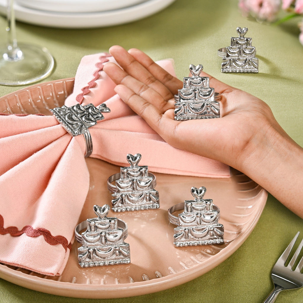 Cake Napkin Ring In Pure Brass Set Of 6 Silver Nestasia