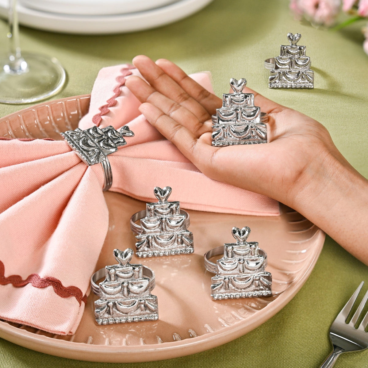 Cake Napkin Ring In Pure Brass Set Of 6 Silver Nestasia