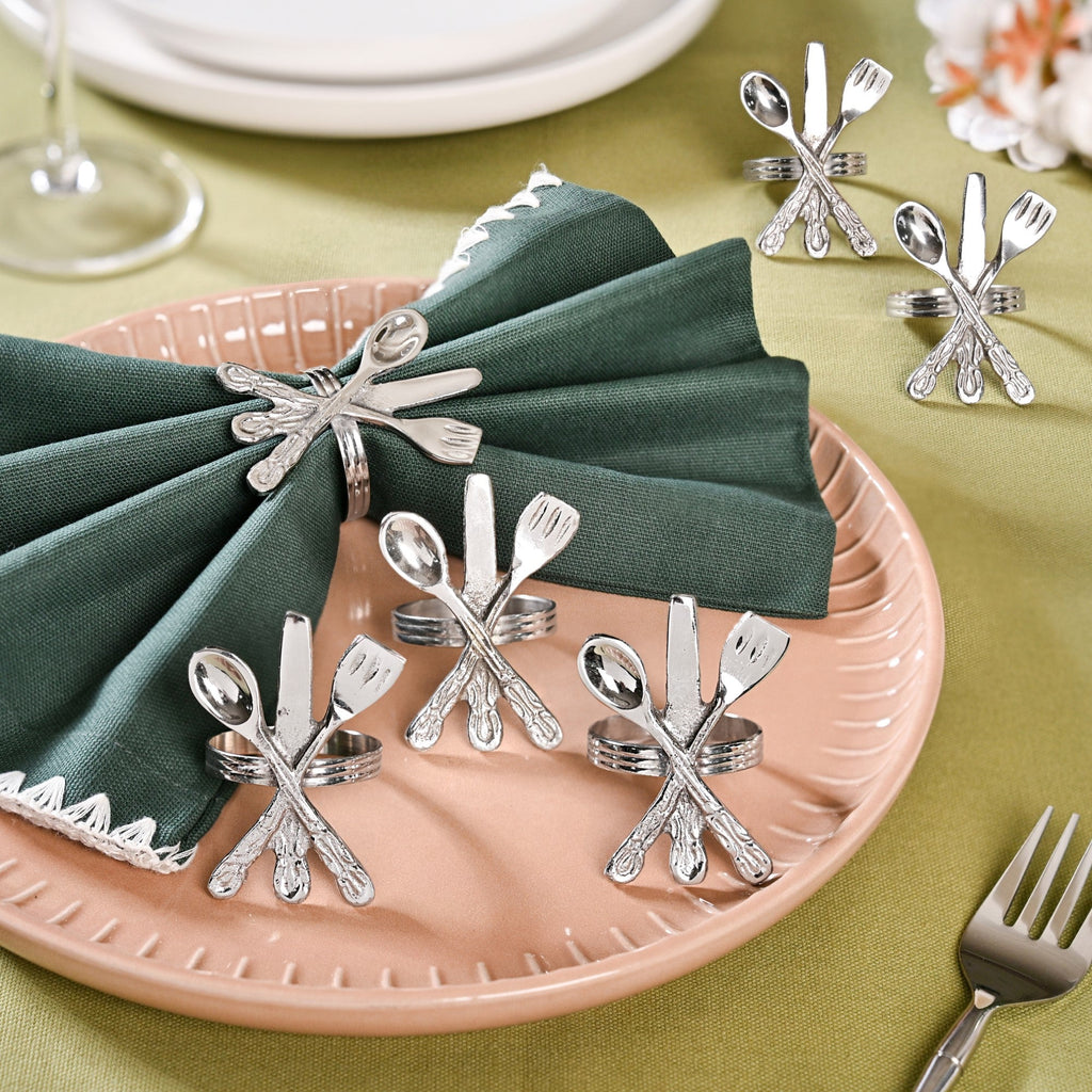 Cutlery Napkin Ring In Pure Brass Set Of 6 Silver Nestasia