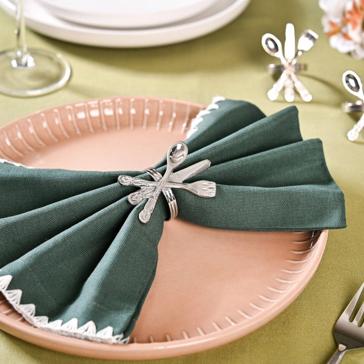 Cutlery Napkin Ring In Pure Brass Set Of 6 Silver Nestasia