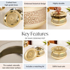 Pure Brass Embossed Handi Cooking Pot With Lid 2300ml Nestasia