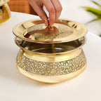 Pure Brass Embossed Handi Cooking Pot With Lid 2300ml Nestasia