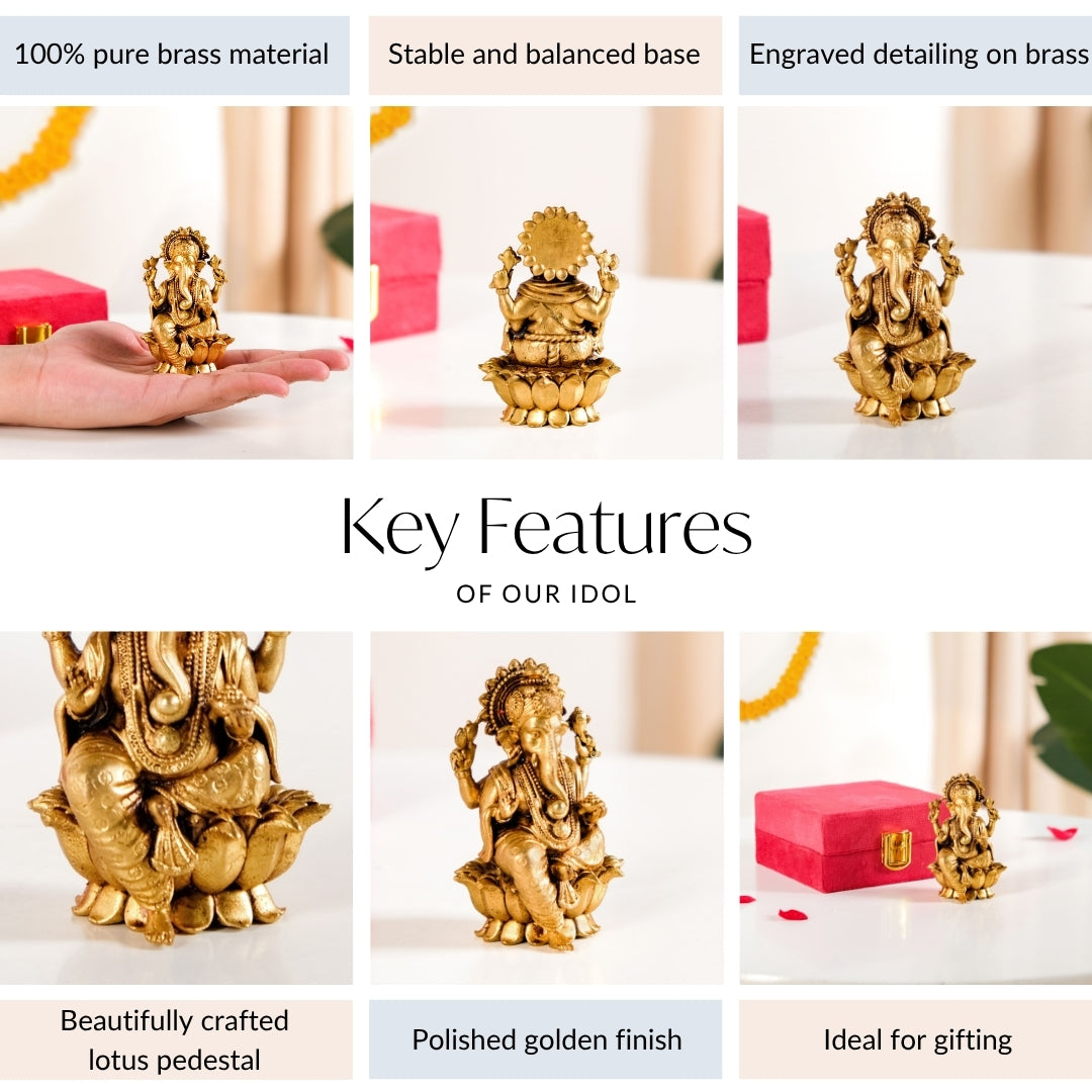 Pure Brass Ganesh Idol 8cm Nestasia