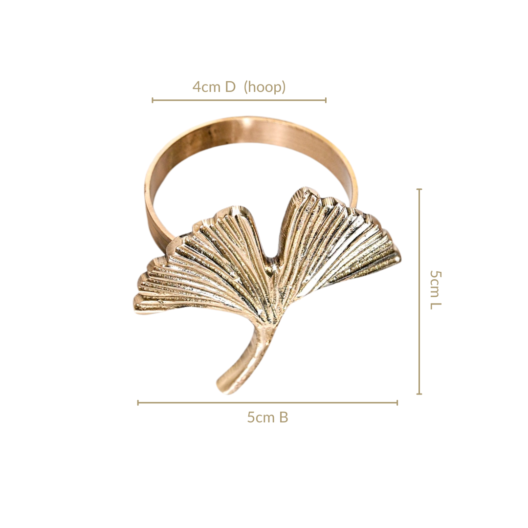 Gingko Leaf Napkin Ring In Pure Brass Set Of 6 Gold Nestasia
