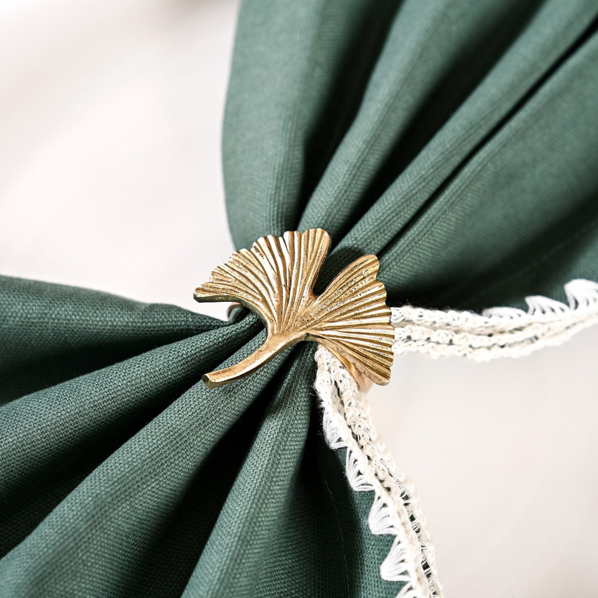 Gingko Leaf Napkin Ring In Pure Brass Set Of 6 Gold Nestasia
