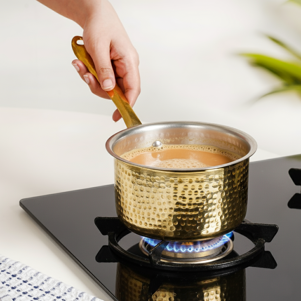 Pure Brass Hammered Saucepan 1200ml Nestasia