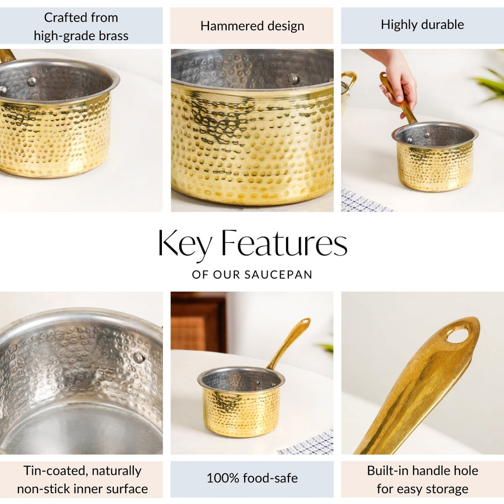 Pure Brass Hammered Saucepan 1200ml Nestasia