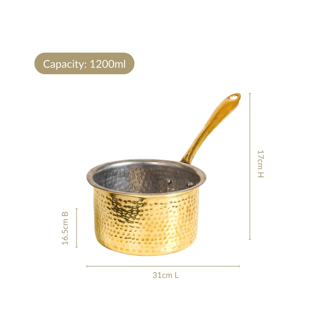 Pure Brass Hammered Saucepan 1200ml Nestasia