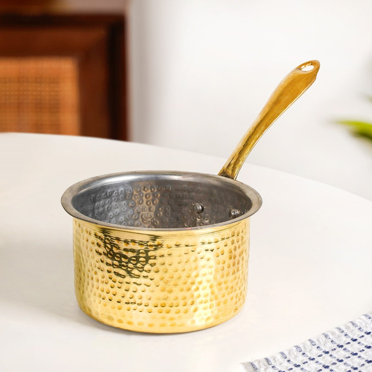 Pure Brass Hammered Saucepan 1200ml Nestasia