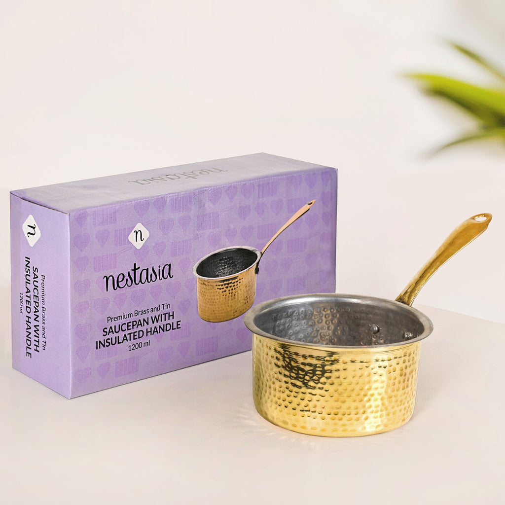 Pure Brass Hammered Saucepan 1200ml Nestasia