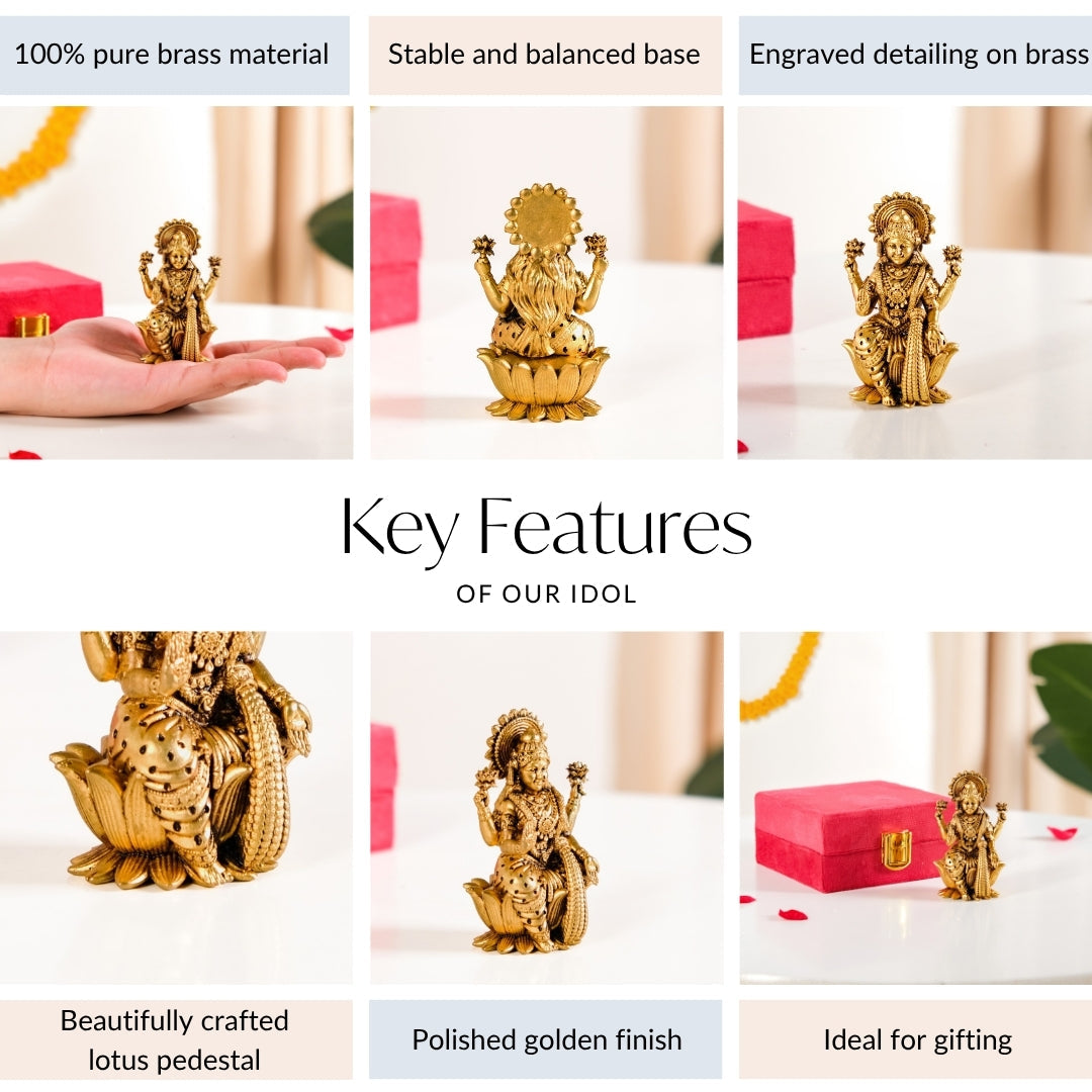 Pure Brass Lakshmi Idol 8cm Nestasia
