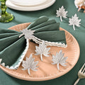 Pure Brass Leaf Inspired Napkin Ring Set Of 6 Silver Nestasia