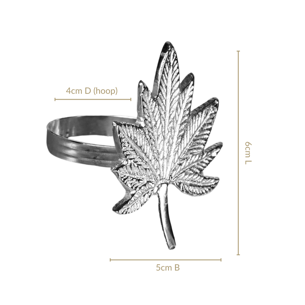 Pure Brass Leaf Inspired Napkin Ring Set Of 6 Silver Nestasia