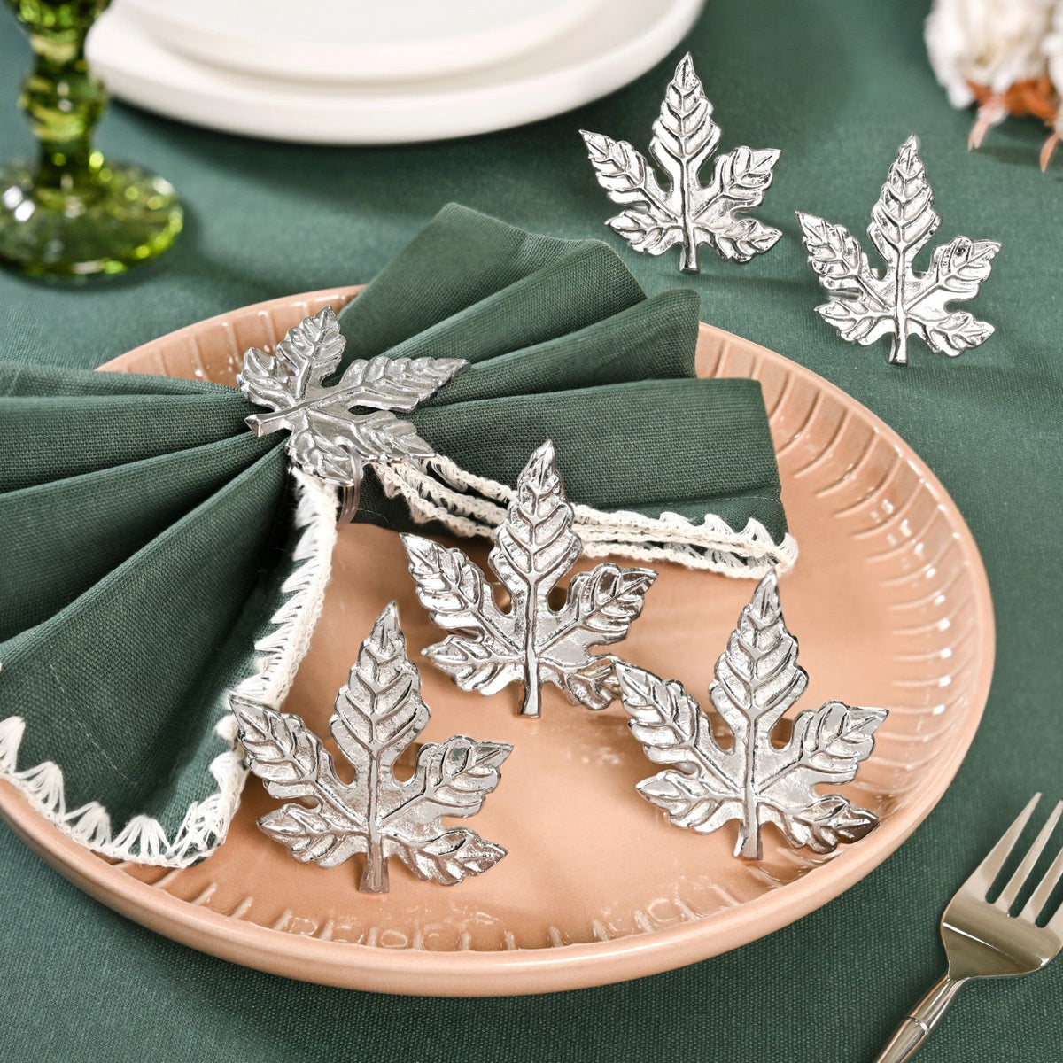 Pure Brass Maple Leaf Napkin Ring Set Of 6 Nestasia