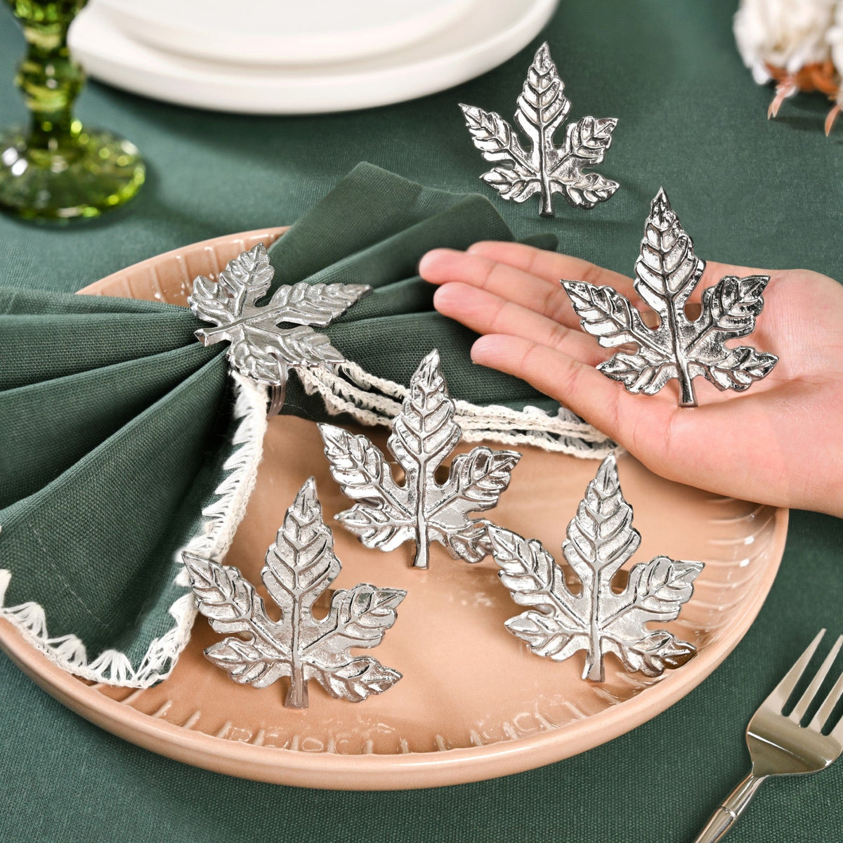 Pure Brass Maple Leaf Napkin Ring Set Of 6 Nestasia