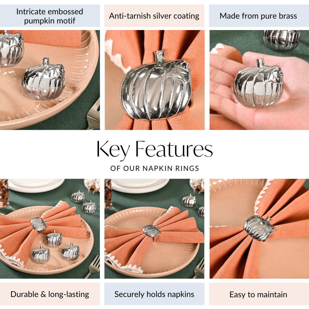 Pure Brass Pumpkin Napkin Ring Set Of 6 Silver Nestasia