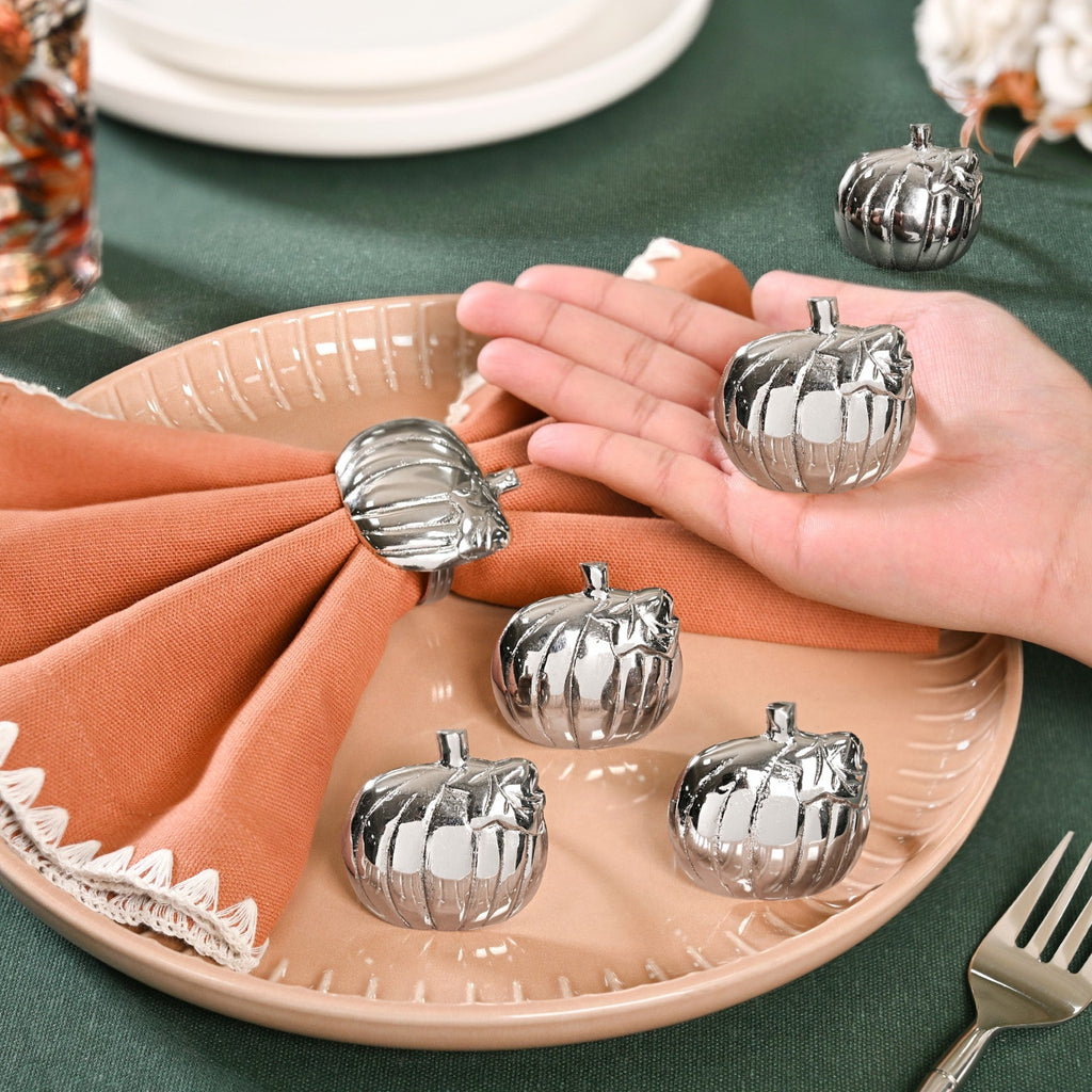 Pure Brass Pumpkin Napkin Ring Set Of 6 Silver Nestasia