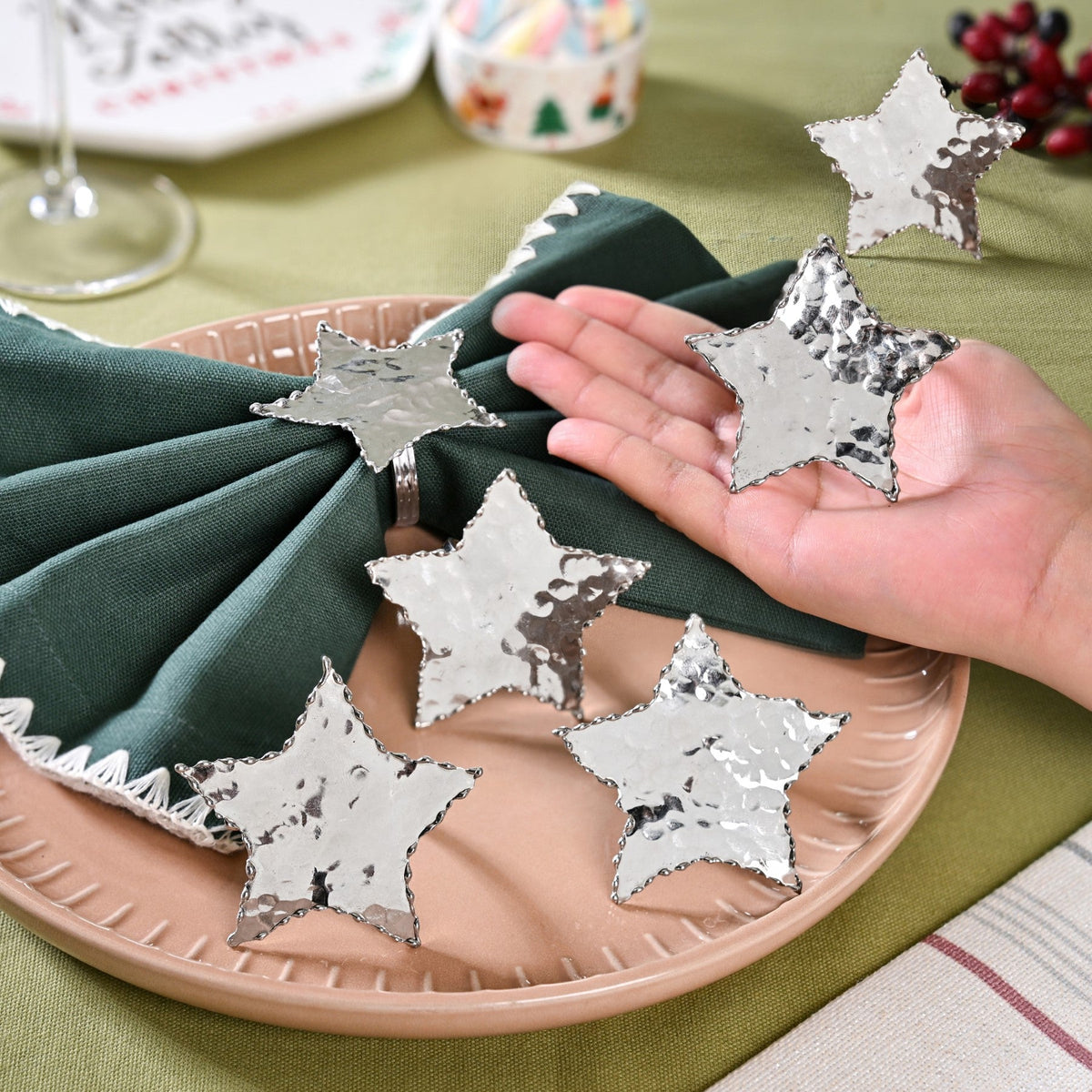 Star Napkin Ring Set Of 6 Silver Nestasia