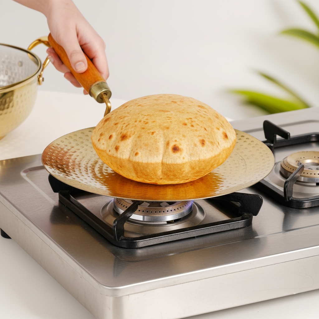 Pure Brass Tawa With Wooden Handle Nestasia