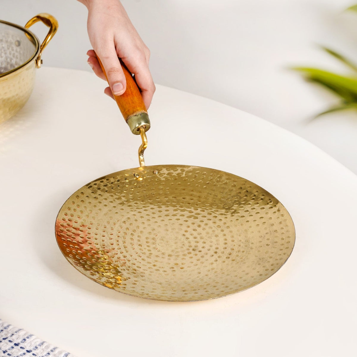 Pure Brass Tawa With Wooden Handle Nestasia