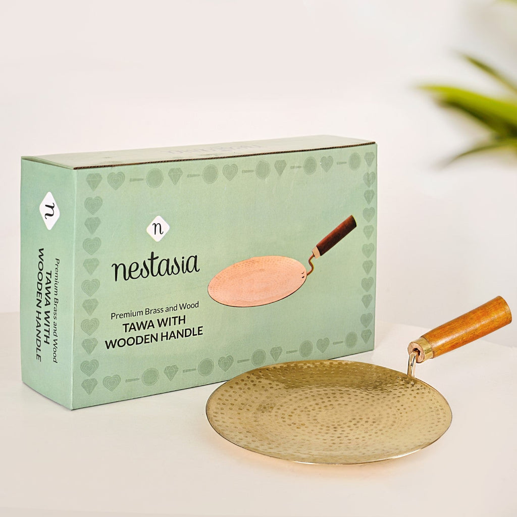 Pure Brass Tawa With Wooden Handle Nestasia