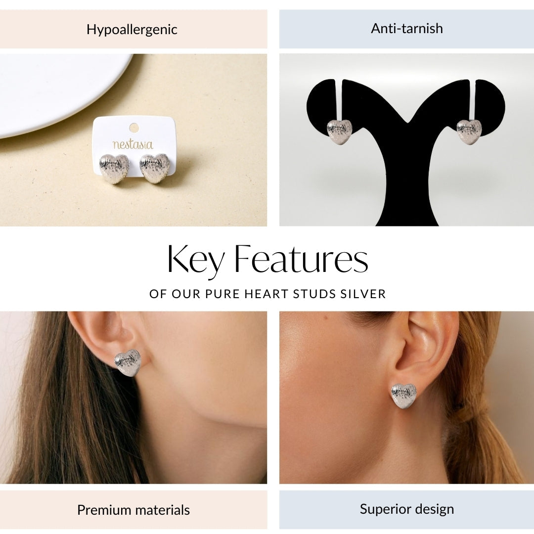 Pure Heart Studs Silver Nestasia