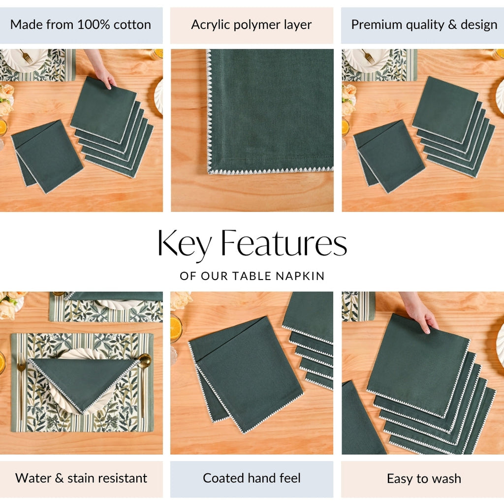 Pure Cotton Sacramento Green Table Napkin Set Of 6 Nestasia