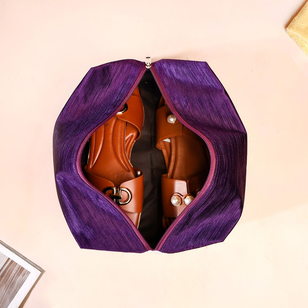 Purple Zippered Shoe Bags For Travel Large Set Of 3 Nestasia