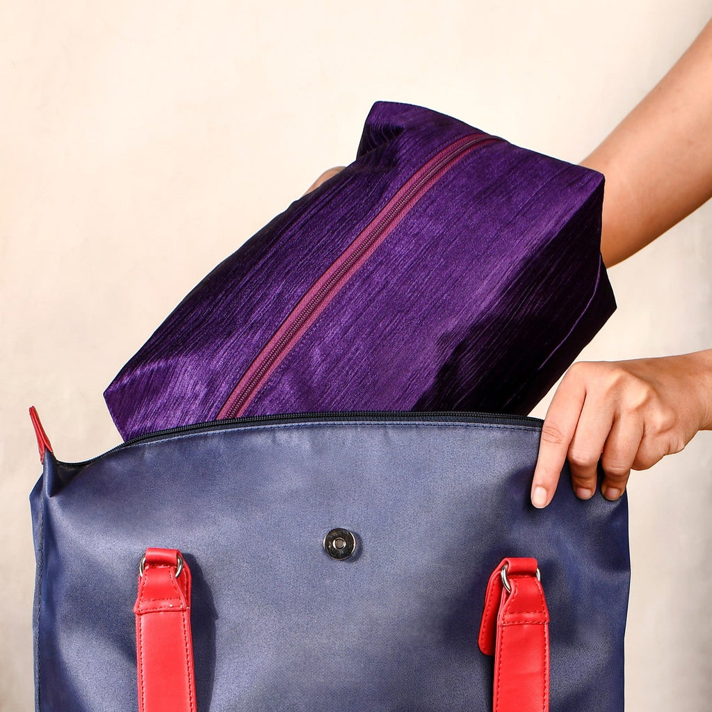 Purple Zippered Shoe Bags For Travel Large Set Of 3 Nestasia