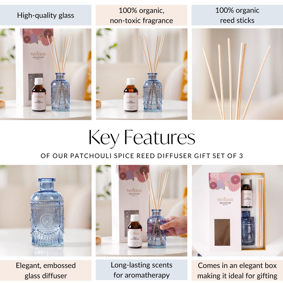 Patchouli Spice Reed Diffuser Gift Set Of 3 Nestasia