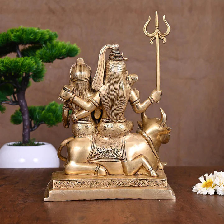Brass Shiva Family Statue Sitting on Nandi (10.5 Inch) Vedansh Craft