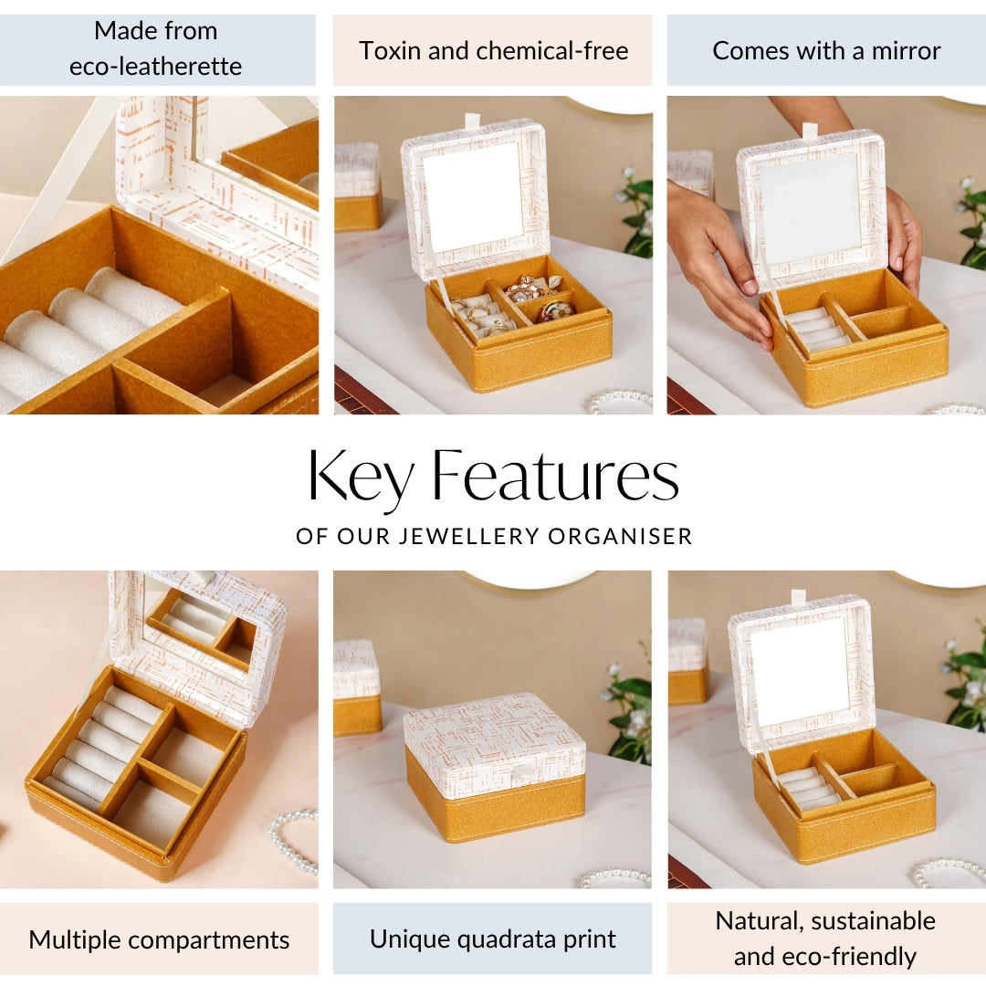 Quadrata Pattern Multi Section Jewellery Box With Mirror Nestasia