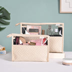 Quilted Cream White Nesting Travel Pouch Set Of 2 Nestasia