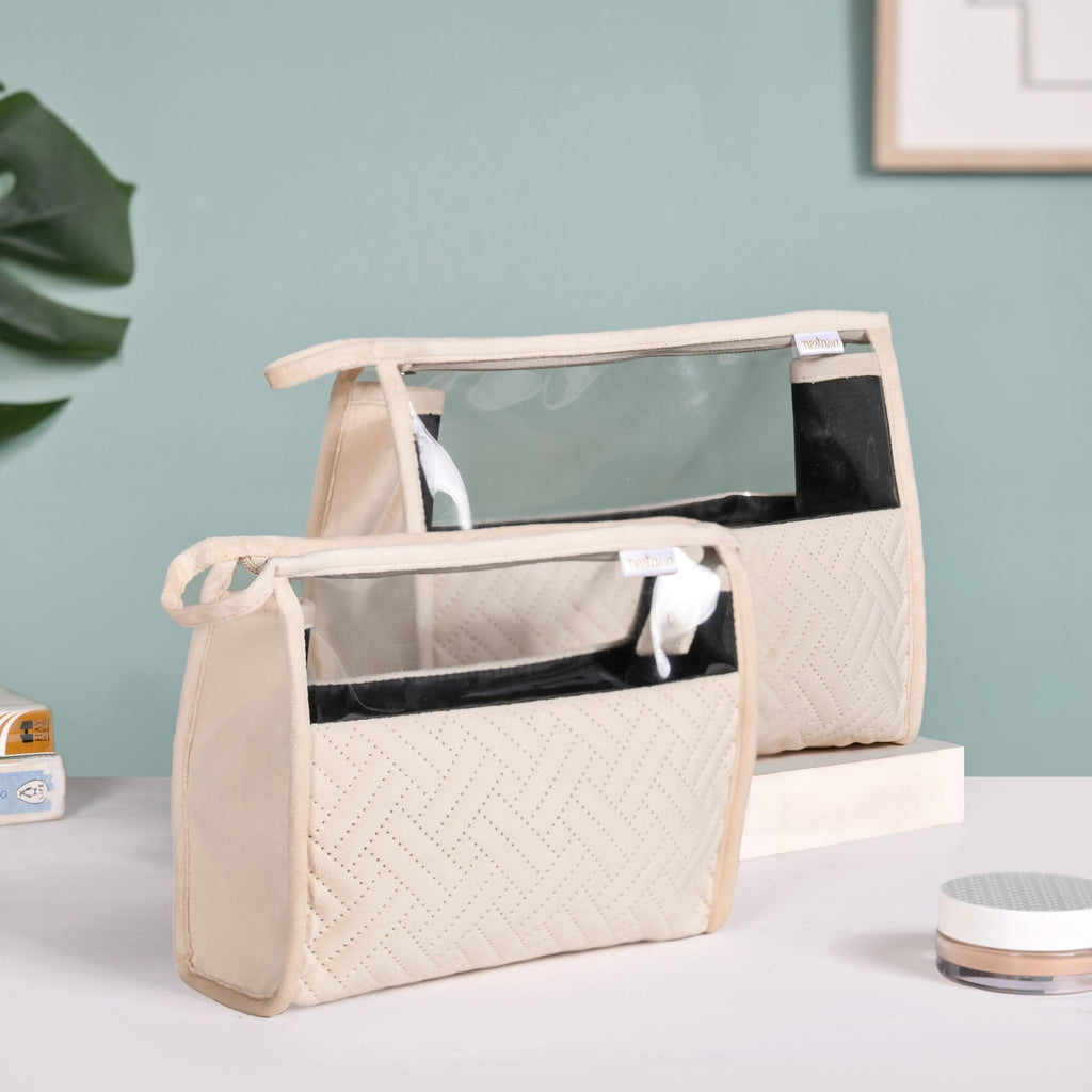Quilted Cream White Nesting Travel Pouch Set Of 2 Nestasia
