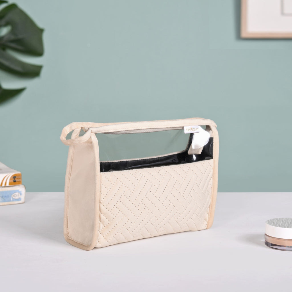 Quilted Cream White Nesting Travel Pouch Set Of 2 Nestasia