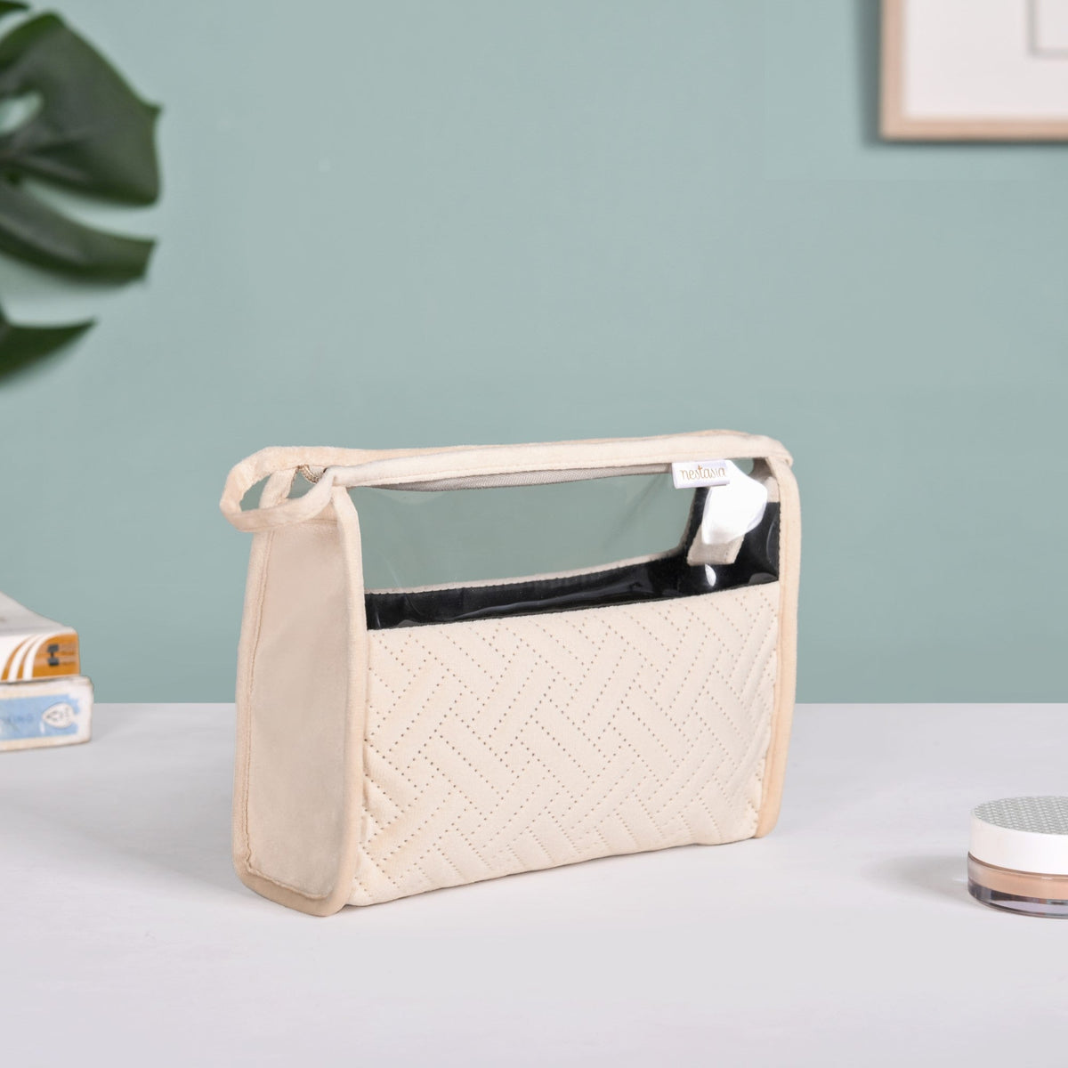 Quilted Cream White Nesting Travel Pouch Set Of 2 Nestasia