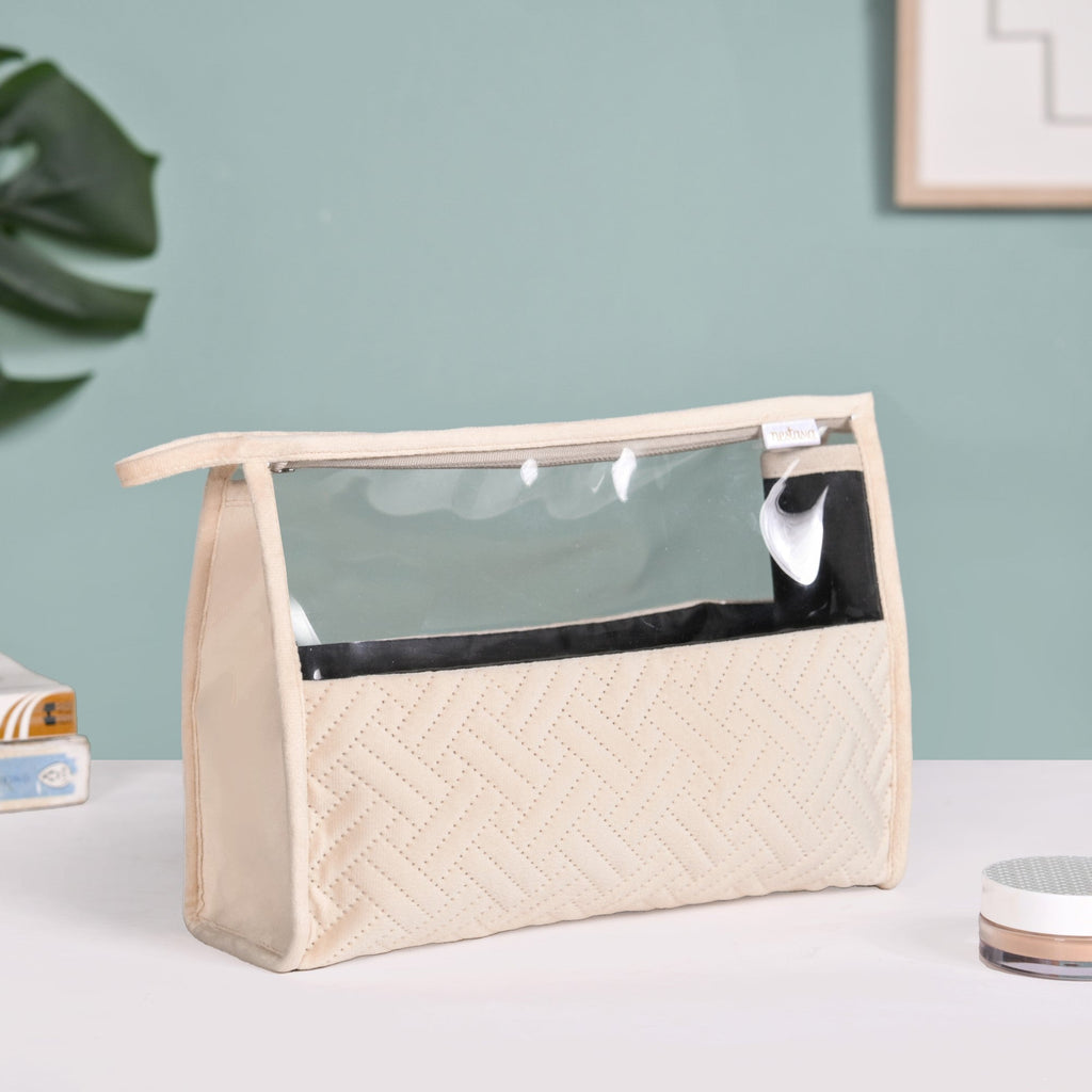 Quilted Cream White Nesting Travel Pouch Set Of 2 Nestasia