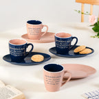 Quote Mugs Gift Set With 4 Cups 4 Saucers 250ml Nestasia