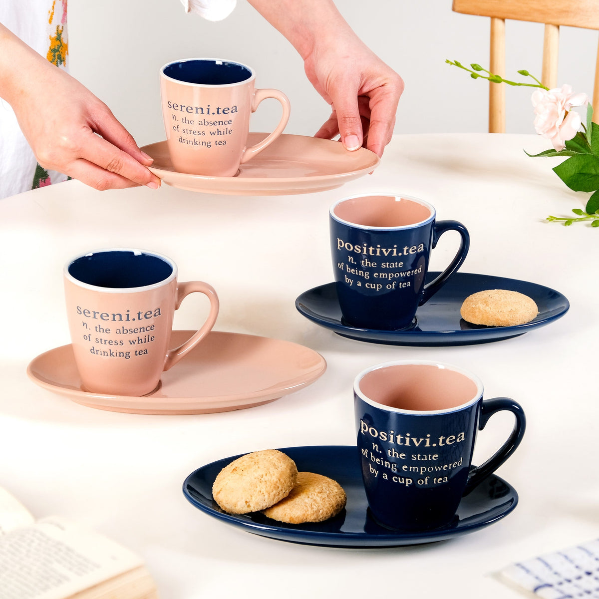 Quote Mugs Gift Set With 4 Cups 4 Saucers 250ml Nestasia