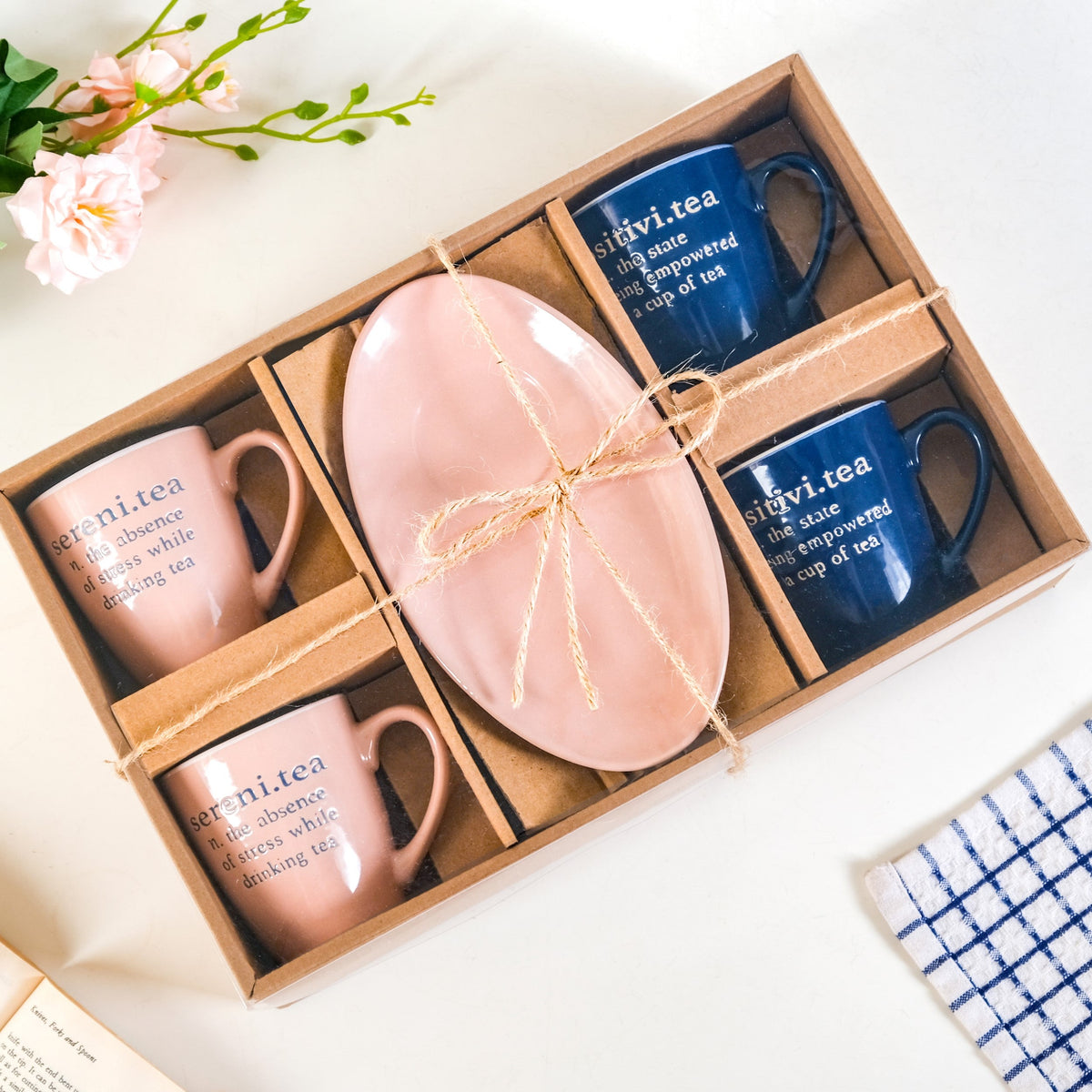 Quote Mugs Gift Set With 4 Cups 4 Saucers 250ml Nestasia