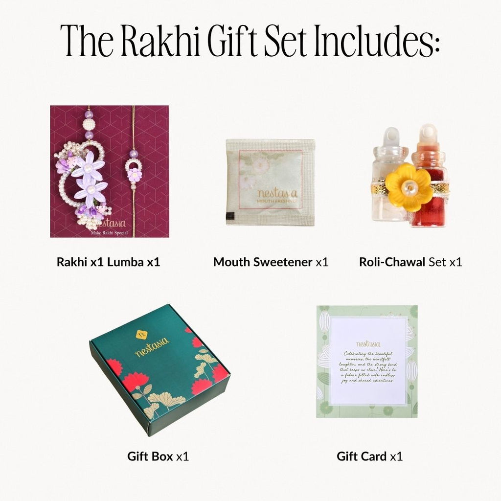 Lavender Pearl Rakhi Lumba Set Of 4 With Gift Box And Card Nestasia
