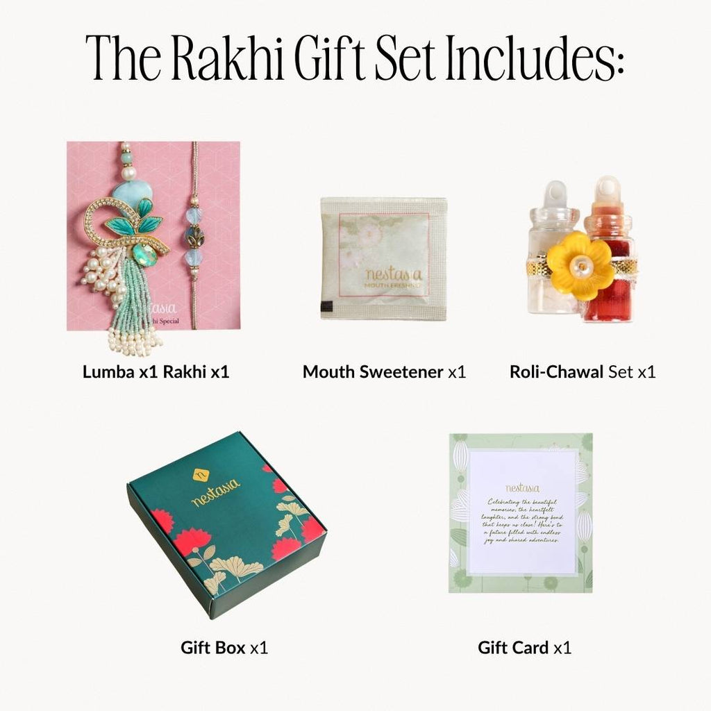 Embroidered Aqua Rakhi And Lumba Gift Set Nestasia
