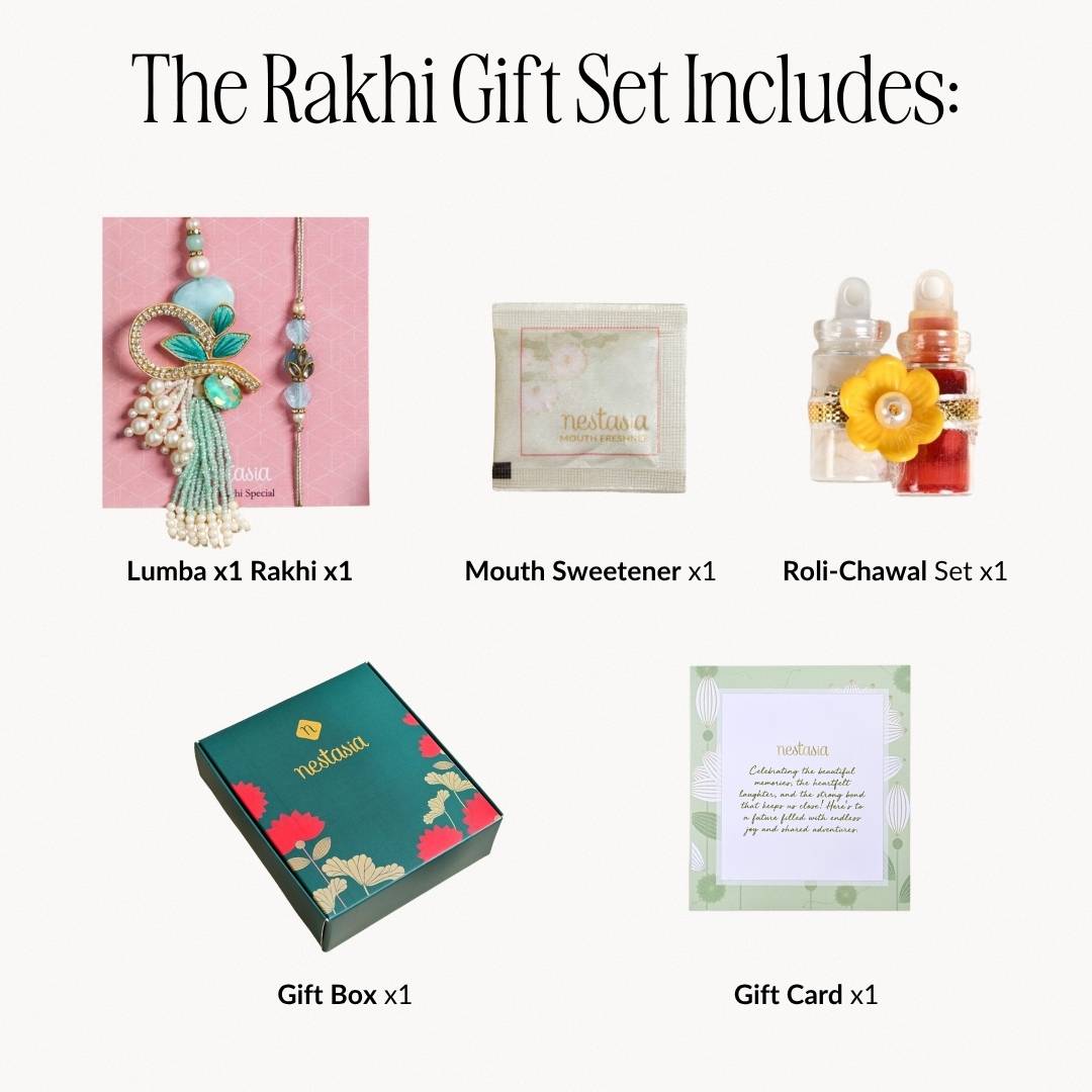 Embroidered Aqua Rakhi And Lumba Gift Set Nestasia