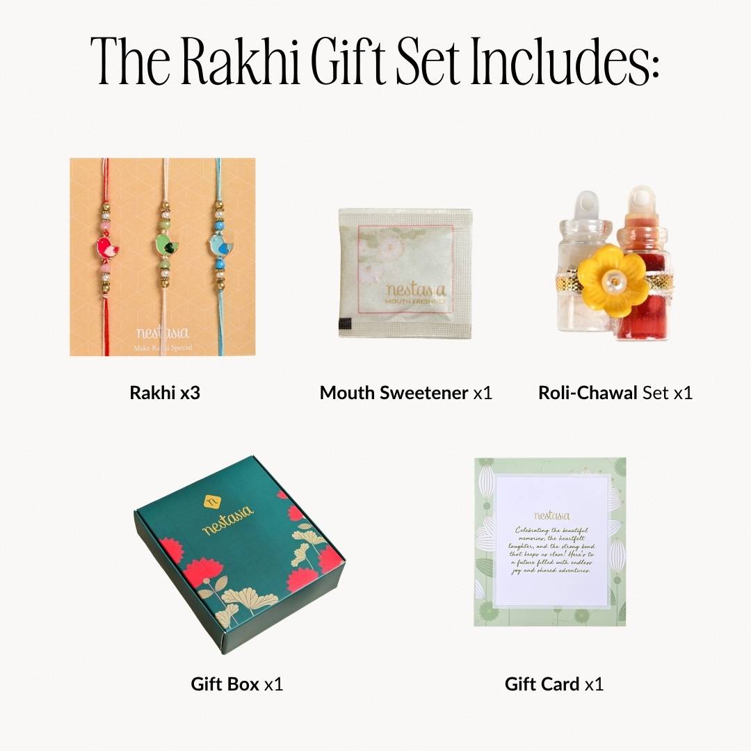 Chirpy Charm Trio Rakhi Gift Set Nestasia