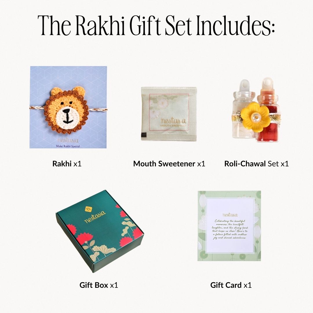 Crochet Natural Fibre Kids Lion Rakhi Gift Set Nestasia