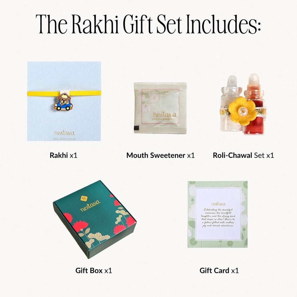Teddy In A Toy Car Kids Rakhi Set Nestasia