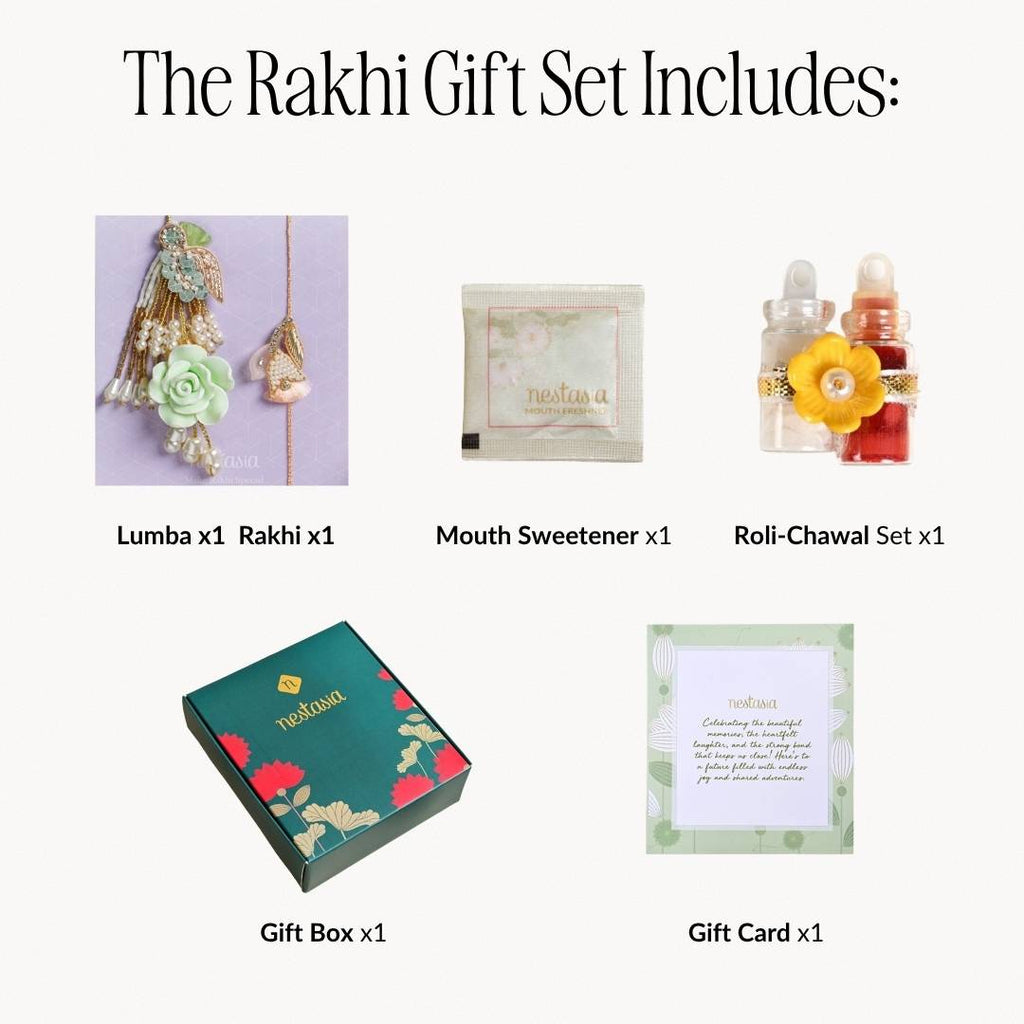 Green Pearl Rakhi And Lumba Set Nestasia